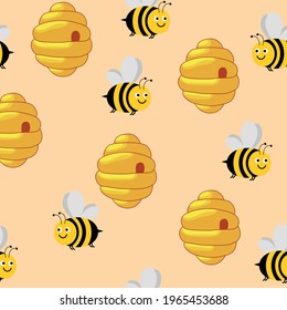 vector pattern with bees. flat image of honey pattern. beehive and bees