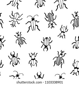 vector pattern beetles, line drawing pen,