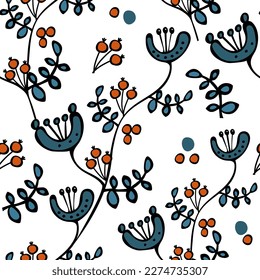 vector pattern with berries and flowers