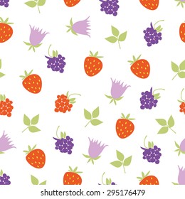 vector pattern. berries and flowers on a white background. summer pattern