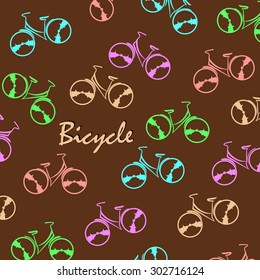 Vector pattern with bicycle on brown background.