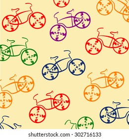 Vector pattern with bicycle on yellow background.
