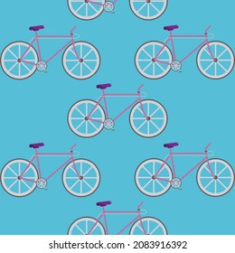 vector pattern with bicycles. flat pattern image with two wheeled bicycles on a blue background