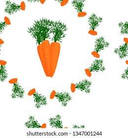 Vector pattern with a big carrot in a circle from the remains of the eaten fruit. Seamless pattern with circular elements for design of fabric, wallpaper in flat style.
