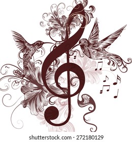 Vector pattern with bird and music notes