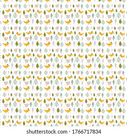 vector pattern of birds, berries of the forest