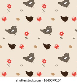 Vector pattern with birds eggs and flowers