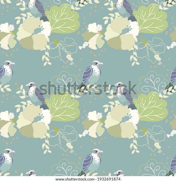 Vector pattern with birds and flowers in a doodle style. suitable for backgrounds, textiles, textiles, wrapping paper, wallpapers