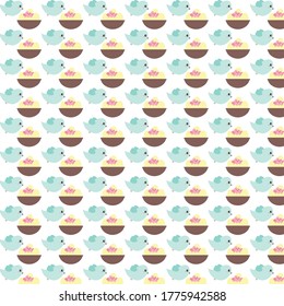 Vector pattern of birds in the nest with their mother