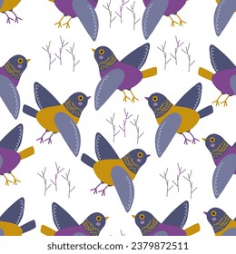 vector pattern with birds and twigs