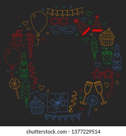 Vector pattern with bithday icons. Holiday and celebration.