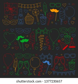 Vector pattern with bithday icons. Holiday and celebration.