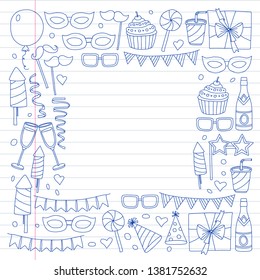 Vector pattern with bithday icons. Holiday and celebration.