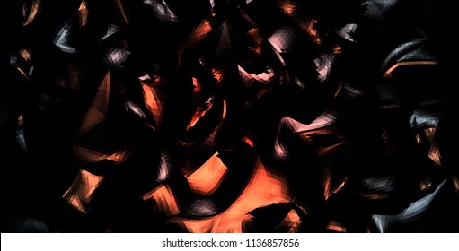 Vector pattern, black background of mashed foil, lighting red and white. Polygonal abstract illustration.