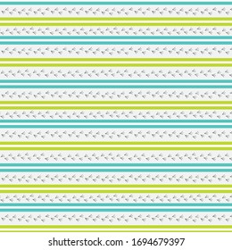 Vector pattern of black bird footprints with turquoise and green stripes, on a light background