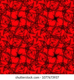 Vector pattern of black curls on a red background. For fabric or decoration.
