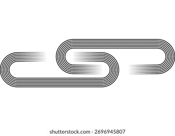 Padrão de vetor de linhas paralelas curvas em preto em um plano de fundo branco em estilo retrô. Elemento de design de esportes para publicidade, embalagem, capas, impressão. Fundo do vetor. Dois elos de uma corrente.