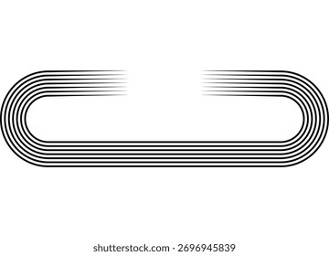Vector pattern of black curved parallel lines on a white background in retro style. Sports design element for advertising, packaging, covers, printing. Stripe with space for text. Stadium
