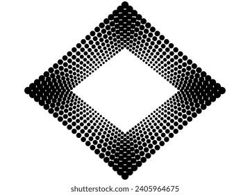 Vector pattern of black dots on a white background in retro style. Frame, Rhombus.
 Design element. Black and white vector background