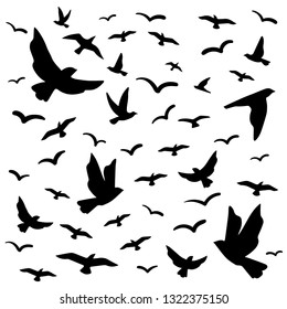 Vector pattern black flock of flying birds 