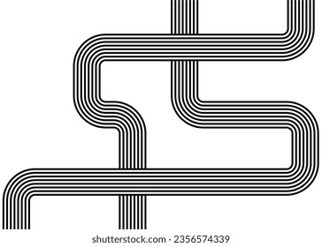 Vector pattern of black lines on a white background in retro style. Abstract pipes. Modern vector background.