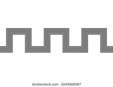 Vector pattern of black lines on a white background with retro lines. Striped rectangular design element. Modern vector background. Border.