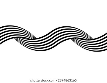 Vector pattern of black parallel lines on a white background. Abstract ribbon. Wave. Black and white vector background in retro style.