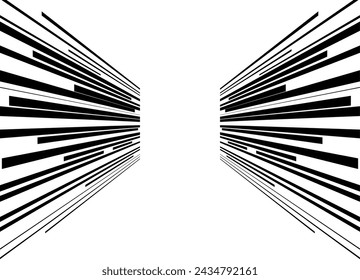 Vector pattern of black parallel lines going into perspective on a white background. Abstract vector background. Corridor. Speed, Dynamics