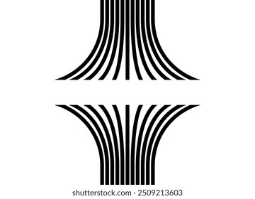 Vector pattern of black parallel lines on a white background in retro style. Black and white vector background. 3D view. Vertical column with space for text