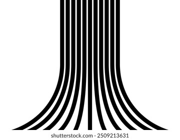 Vector pattern of black parallel lines on a white background in retro style. Black and white vector background. Hanging from the top to the bottom of the line. Tape. Ribbon