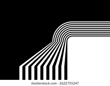 Vector pattern of black parallel lines in retro style. Modern striped design element. Divided black and white background. place for text. Three-dimensional shape. Sport