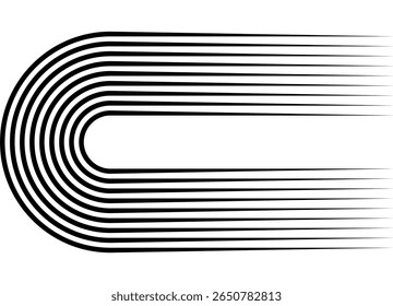 Padrão de vetor de linhas paralelas pretas em um plano de fundo branco em estilo retrô. Elemento de design decorativo para publicidade, embalagem, roupas esportivas. Vetor desportivo de fundo. Concorrência. Pista de rolamento, 