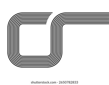 Padrão de vetor de linhas paralelas pretas em um plano de fundo branco em estilo retrô. Elemento de design para publicidade, embalagem, roupas esportivas. Vetor desportivo de fundo. Concorrência. Logotipo. Quadrado listrado abstrato