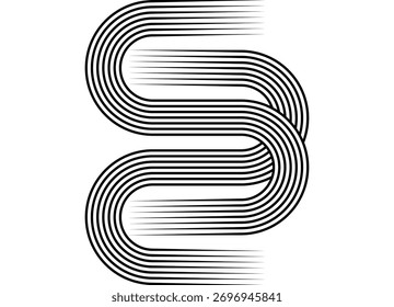 Padrão de vetor de linhas paralelas pretas em um plano de fundo branco em estilo retrô. Elemento de design de esportes para publicidade, embalagem, capas, impressão. Vetor de fundo moderno. Letra S