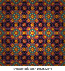 Vector pattern in black, purple and red colors. Oriental abstract ornament. Seamless pattern for carpet, textile, wallpaper and any surface.