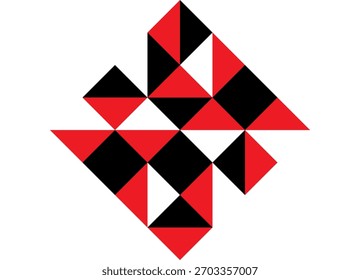 Padrão vetorial de triângulos pretos e vermelhos sobre um fundo branco, em estilo Bauhaus. Elemento de design. Vetor de fundo moderno.
