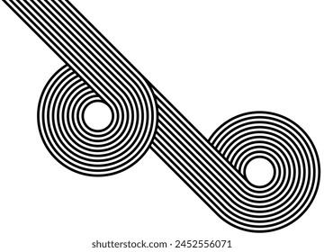 Vector pattern of black twisted parallel lines on a white background in retro style. Disco style. Abstract road. Wall art. Ribbon. Trendy vector striped background