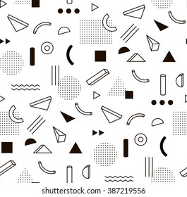 Vector Pattern With Black And White Geometric Shapes. Hipster Fashion Memphis Style.