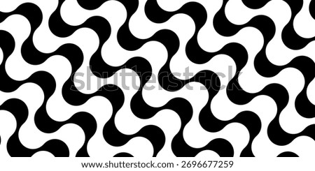 Vector pattern with black and white waves, inspired by Portuguese pavement. Copacabana boardwalk motif from Rio de Janeiro, famous sidewalk design illustration.