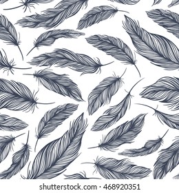 Vector Pattern with Blue Feathers | Seamless tile texture with elegant classical feather ornaments