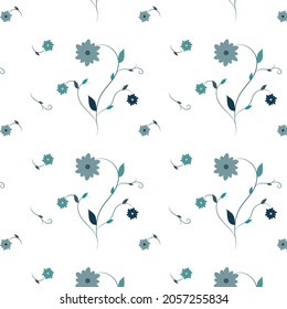 Vector pattern with blue flowers. Blue pattern. Monochrome.