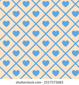 Vector pattern with blue hearts on a beige background