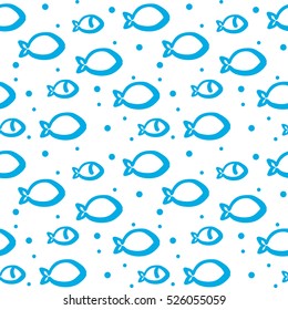 Vector pattern of blue simple sketch fishes