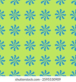 Vector pattern with blue swirl flowers on a light green background