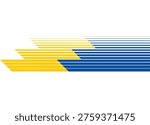 Vector pattern of blue and yellow parallel lines on a white background, Speed. Sports stripe on a car body, boat, sportswear, toy. Sports vector background. Racing design element.