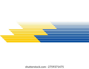 Vector pattern of blue and yellow parallel lines on a white background, Speed. Sports stripe on a car body, boat, sportswear, toy. Sports vector background. Racing design element.