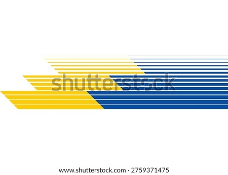 Vector pattern of blue and yellow parallel lines on a white background, Speed. Sports stripe on a car body, boat, sportswear, toy. Sports vector background. Racing design element.