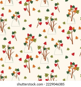 vector pattern with a bouquet of oak leaves in a vase.  illustration for textile,decor,print
