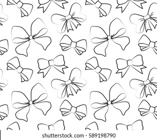 vector pattern with bows black-white outline