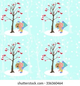 Vector pattern with the boy under the mountain ash with a trough for your design

